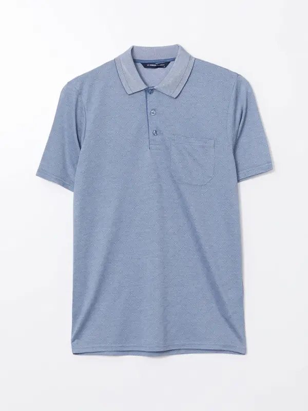 Polo Collar Short Sleeve Men's T-Shirt-Blue - 5