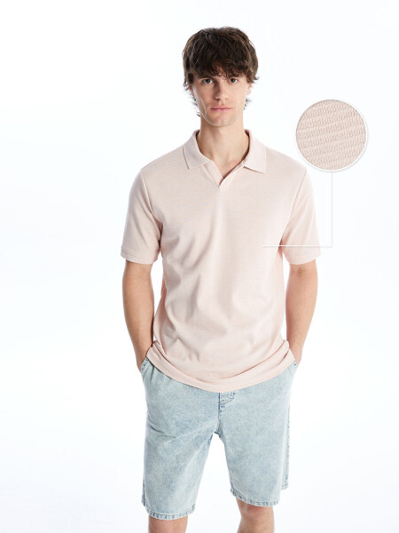 Polo Collar Short Sleeve Men's Textured T-Shirt-Pink - LC WAIKIKI