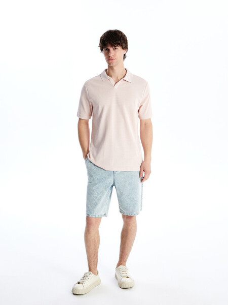 Polo Collar Short Sleeve Men's Textured T-Shirt-Pink - LC WAIKIKI (1)