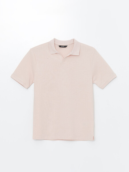 Polo Collar Short Sleeve Men's Textured T-Shirt-Pink - 6