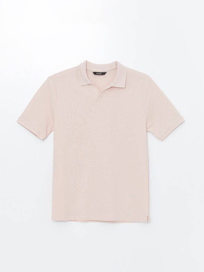 Polo Collar Short Sleeve Men's Textured T-Shirt-Pink - 6