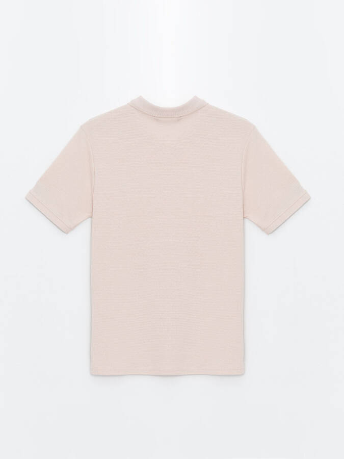 Polo Collar Short Sleeve Men's Textured T-Shirt-Pink - 7