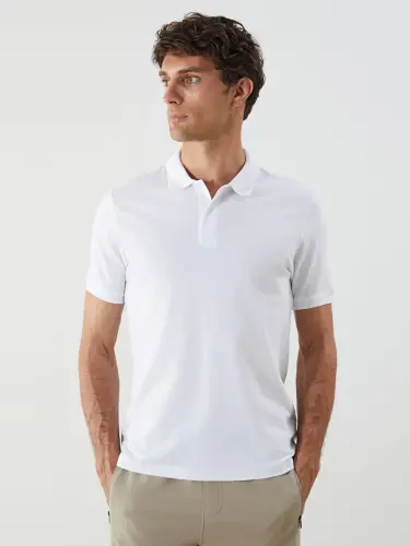 Polo Collar Short Sleeve Pique Men's T-Shirt-White - 1