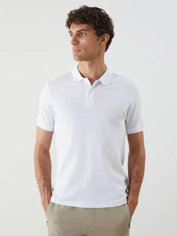Polo Collar Short Sleeve Pique Men's T-Shirt-White - 1