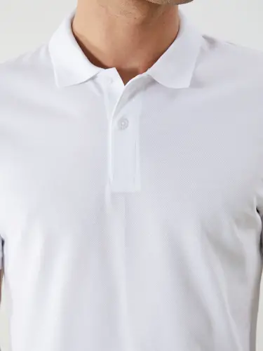 Polo Collar Short Sleeve Pique Men's T-Shirt-White - 3