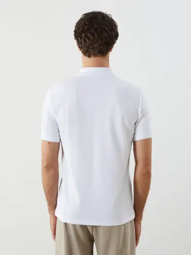 Polo Collar Short Sleeve Pique Men's T-Shirt-White - 4