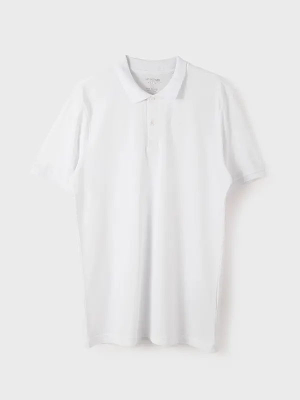 Polo Collar Short Sleeve Pique Men's T-Shirt-White - 5