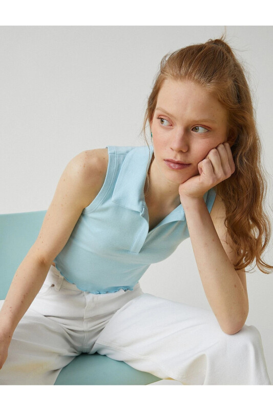 Polo Collar Sleeveless Cotton Crop Tank Top - KOTON