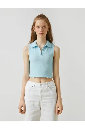 Polo Collar Sleeveless Cotton Crop Tank Top - 3