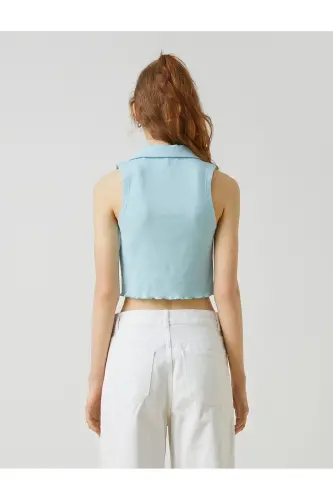 Polo Collar Sleeveless Cotton Crop Tank Top - 4