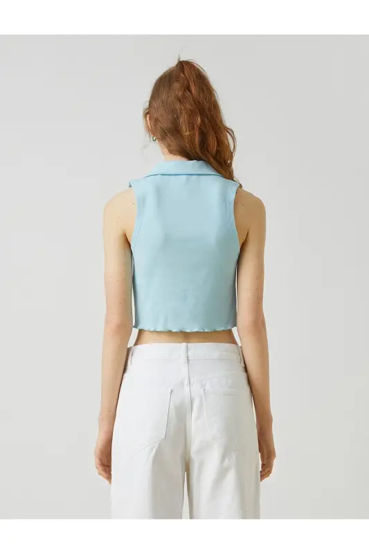 Polo Collar Sleeveless Cotton Crop Tank Top - 4