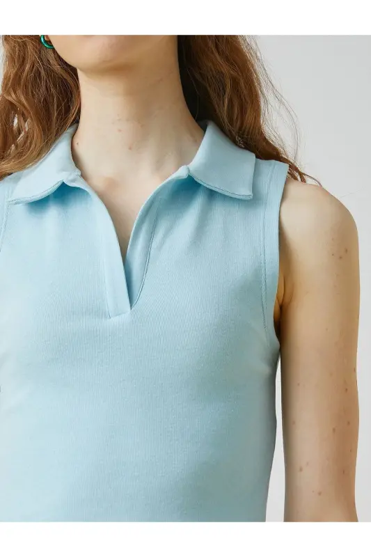 Polo Collar Sleeveless Cotton Crop Tank Top - 5