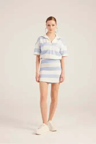 Polo Collar Striped Mini Pamela Dress Blue-Blue - 1