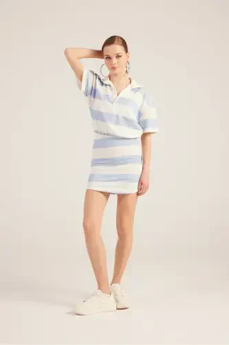Polo Collar Striped Mini Pamela Dress Blue-Blue - 3