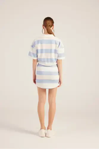 Polo Collar Striped Mini Pamela Dress Blue-Blue - 5