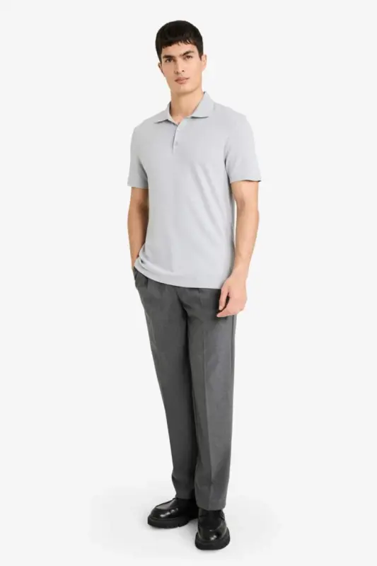 Поло-футболка с коротким рукавом из хлопка, Slim Fit, Basic, серого цвета - 2