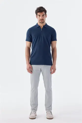 Поло-футболка с застежкой-молнией индиго, slim fit - JAKAMEN (1)