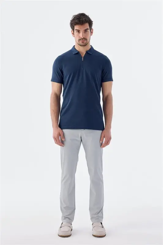 Поло-футболка с застежкой-молнией индиго, slim fit - 2