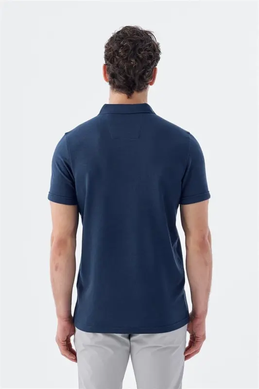 Поло-футболка с застежкой-молнией индиго, slim fit - 4