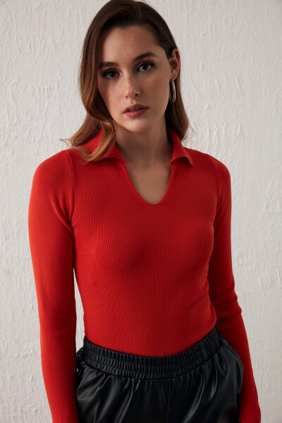 Polo Neck Knit Burnt Orange - 4