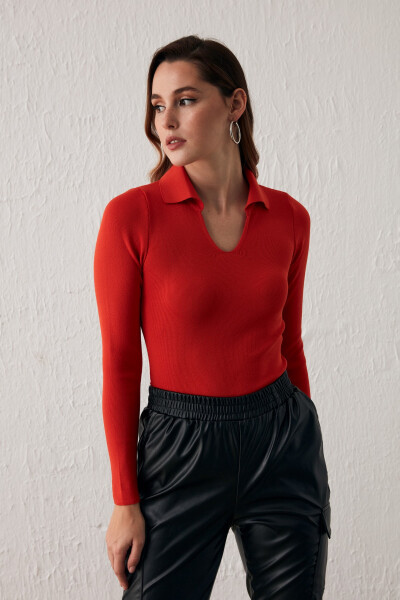 Polo Neck Knit Burnt Orange - 5