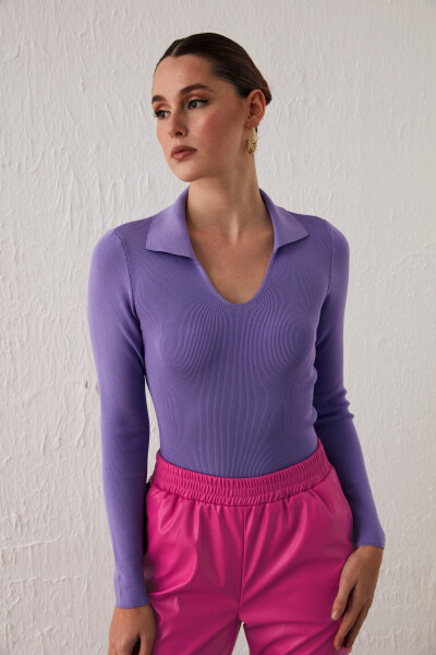 Polo Neck Sweater - Lilac - 3