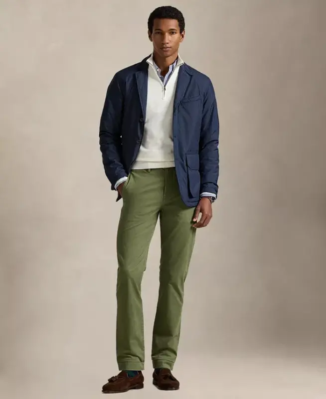 Men's Straight-Fit Stretch Chino Pants - Army Olive - 1