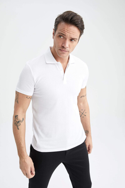 Поло с коротким рукавом Basic Slim Fit из хлопка Белый - 15