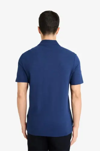 Поло с коротким рукавом из хлопка Slim Fit с воротником-поло Basic темно-индиго - 5