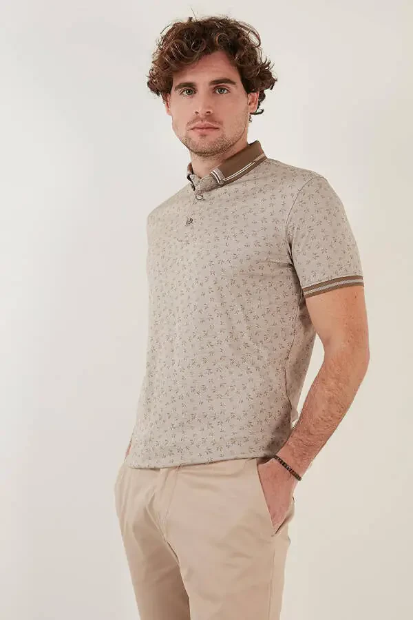 Поло с коротким рукавом из хлопковой смеси с рисунком, Slim Fit 646B3280 - 14