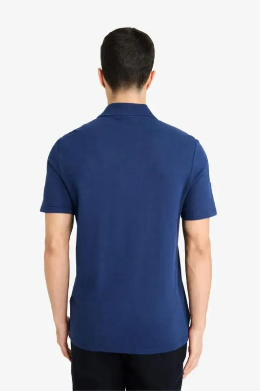 Поло с коротким рукавом Slim Fit Basic с воротником-поло Темно-индиго - 5