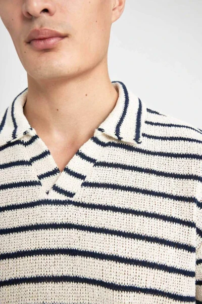 Поло с коротким рукавом в полоску Regular Fit Экру - 5