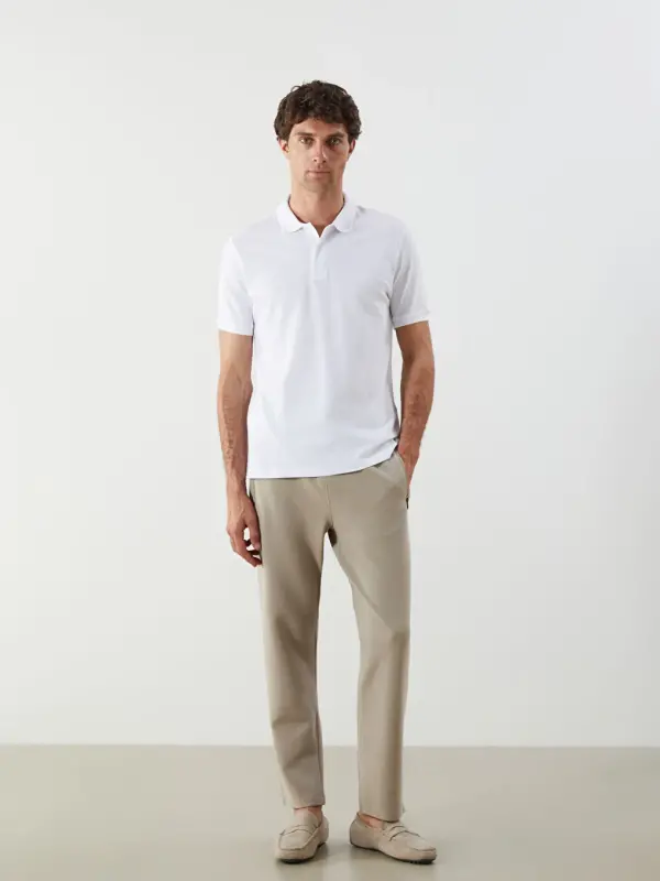 Polo Воротник Короткий Рукав Пике Мужская Футболка - Белый - 2