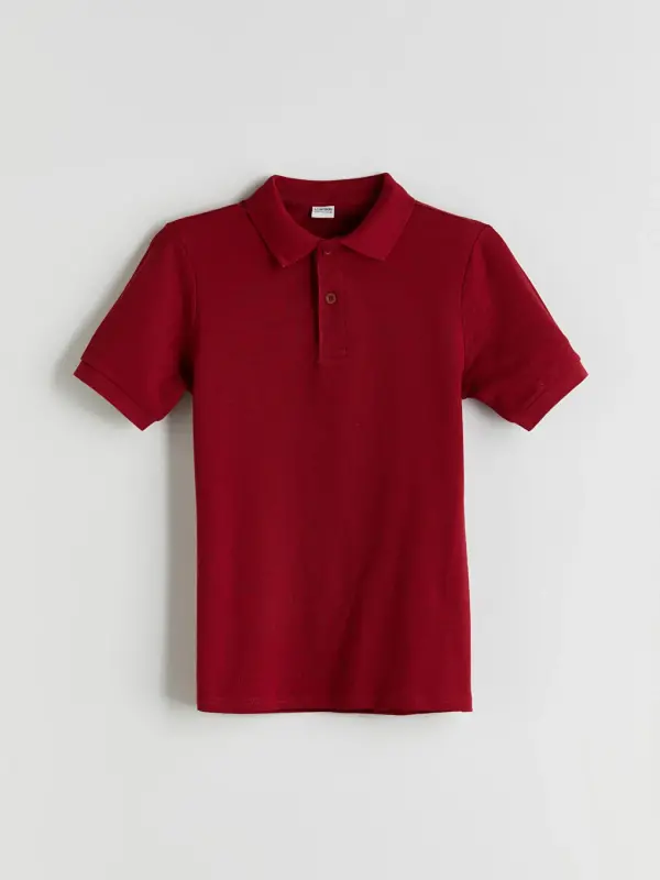 Bordo Polo Yaka Kısa Kollu Basic Erkek Çocuk Tişört-Bordo - 1