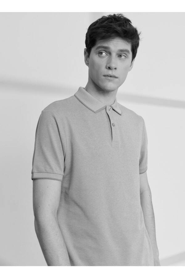 Polo Yaka Gri - Beyaz Erkek T-shirt 4a9000000003 - Gri - Beyaz - 5