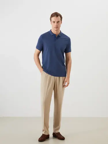 Lacivert Polo Yaka Kısa Kollu Pike Erkek Tişört-Lacivert - 3