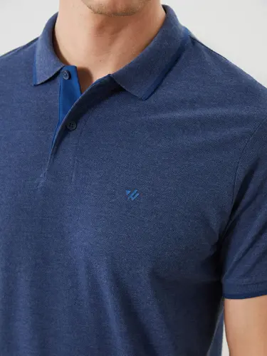 Lacivert Polo Yaka Kısa Kollu Pike Erkek Tişört-Lacivert - 5