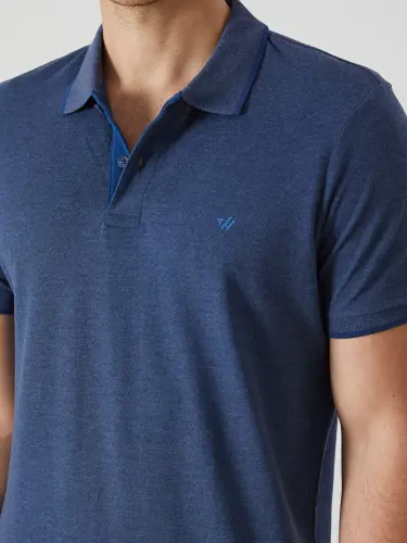 Lacivert Polo Yaka Kısa Kollu Pike Erkek Tişört-Lacivert - 6