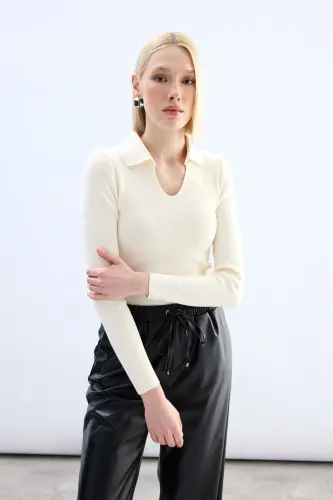 Polo Yaka Triko - Ekru-EKRU - 3