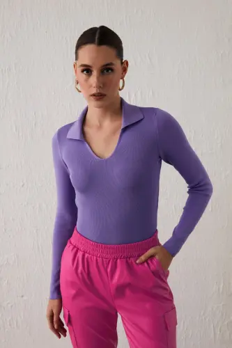 Polo Yaka Triko - Lila - LİLA 