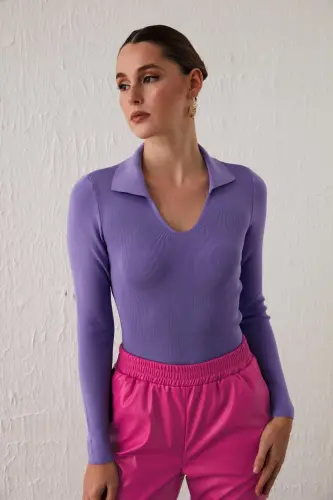 Polo Yaka Triko - Lila - LİLA - 3