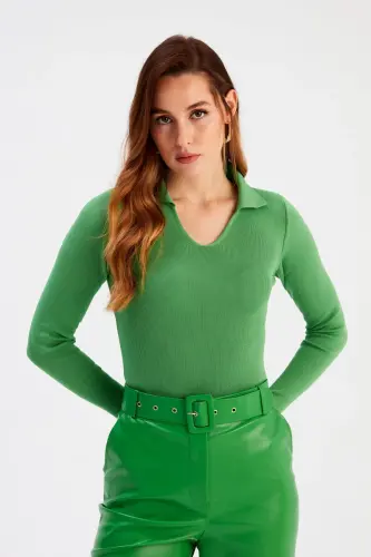 Polo Yaka Triko - Yeşil-YEŞİL - 3