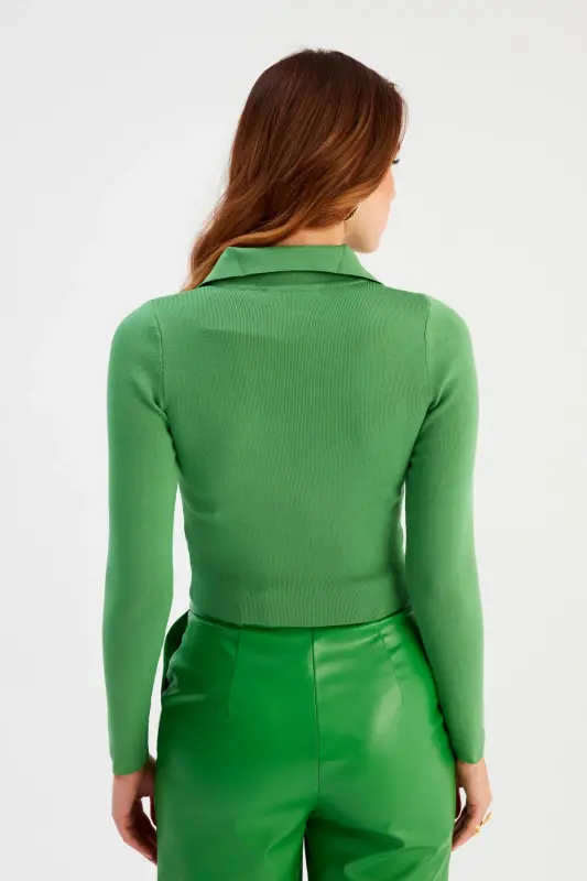 Polo Yaka Triko - Yeşil-YEŞİL - 7