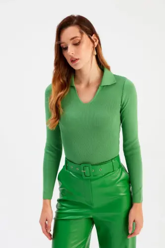 Polo Yaka Triko - Yeşil-YEŞİL 