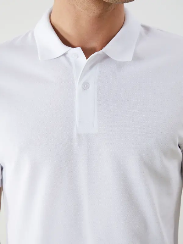 Polo yoqali qisqa yengli pike erkaklar futbolkasi - Oq - 3