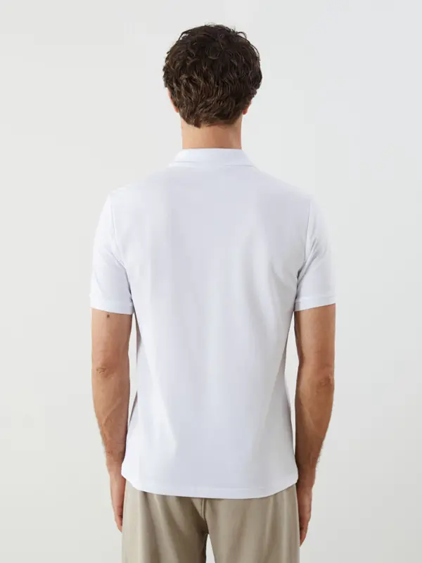 Polo yoqali qisqa yengli pike erkaklar futbolkasi - Oq - 4