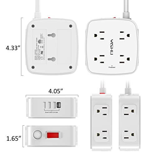 Полоса питания с защитой от скачков напряжения длиной 6 футов - 8 широких розеток с 4 USB-портами, 3 боковых розетки с удлинительным кабелем длиной 6 футов, плоский штекер, настенный монтаж, настольная USB-зарядная станция, ETL, белая - 4