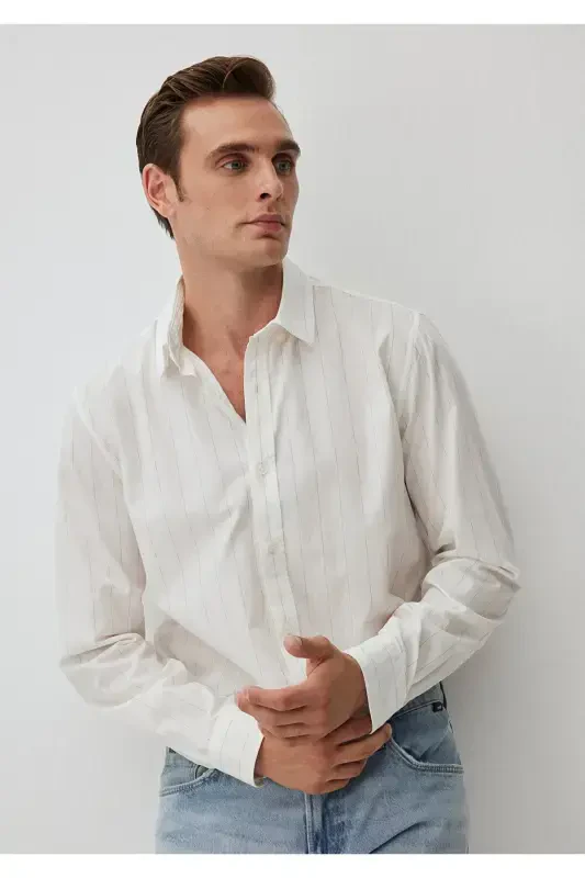 Полосатая Белая Рубашка Regular Fit / Normal Kesim 02 - MAVI