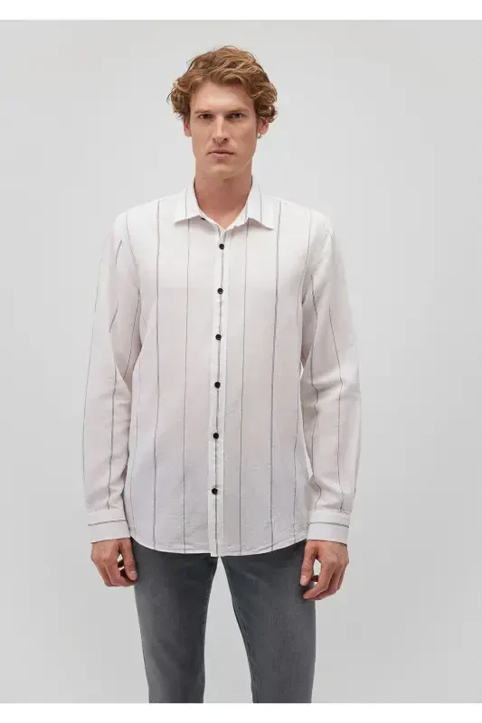 Полосатая Белая Рубашка Regular Fit / Normal Kesim 02 - 3