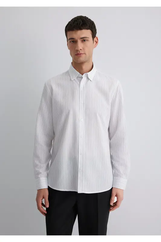 Полосатая Белая Рубашка Regular Fit / Обычный Крой 02 - 4